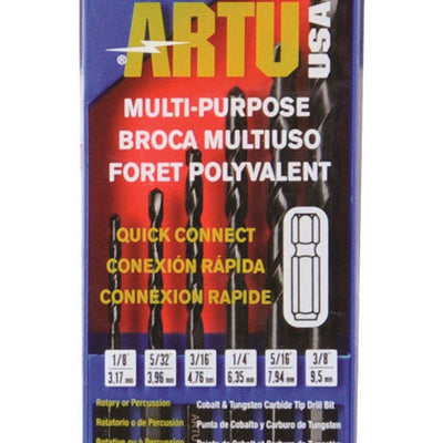 ARTU Carbide Tipped Drill Bit Set Quick-Change Hex Shank 6 pc
