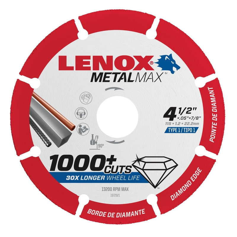 Lenox MetalMax 4-1/2 in. D X 7/8 in. Diamond/Metal Cut-Off Wheel