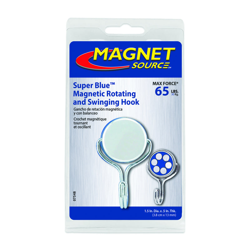 Magnet Source .5 in. L X 1.5 in. W Silver Magnetic Hook 65 lb. pull