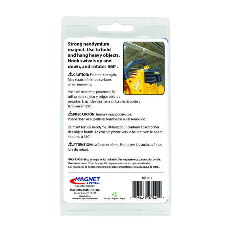 Magnet Source .5 in. L X 1.5 in. W Silver Magnetic Hook 65 lb. pull