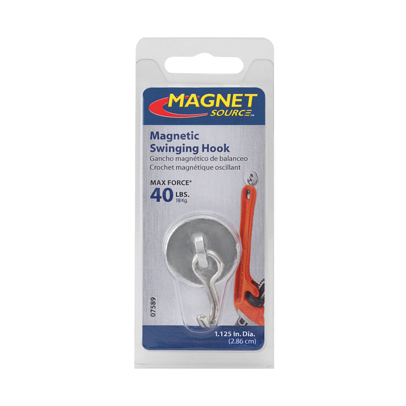 Magnet Source .225 in. L X 1.125 in. W Silver Magnetic Hook 40 lb. pull