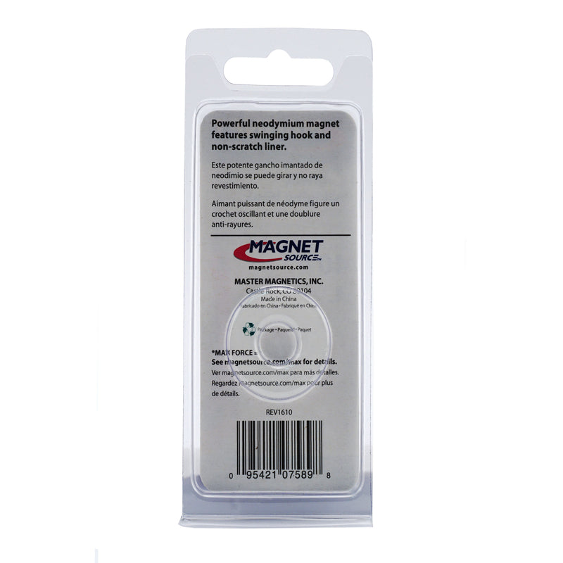 Magnet Source .225 in. L X 1.125 in. W Silver Magnetic Hook 40 lb. pull