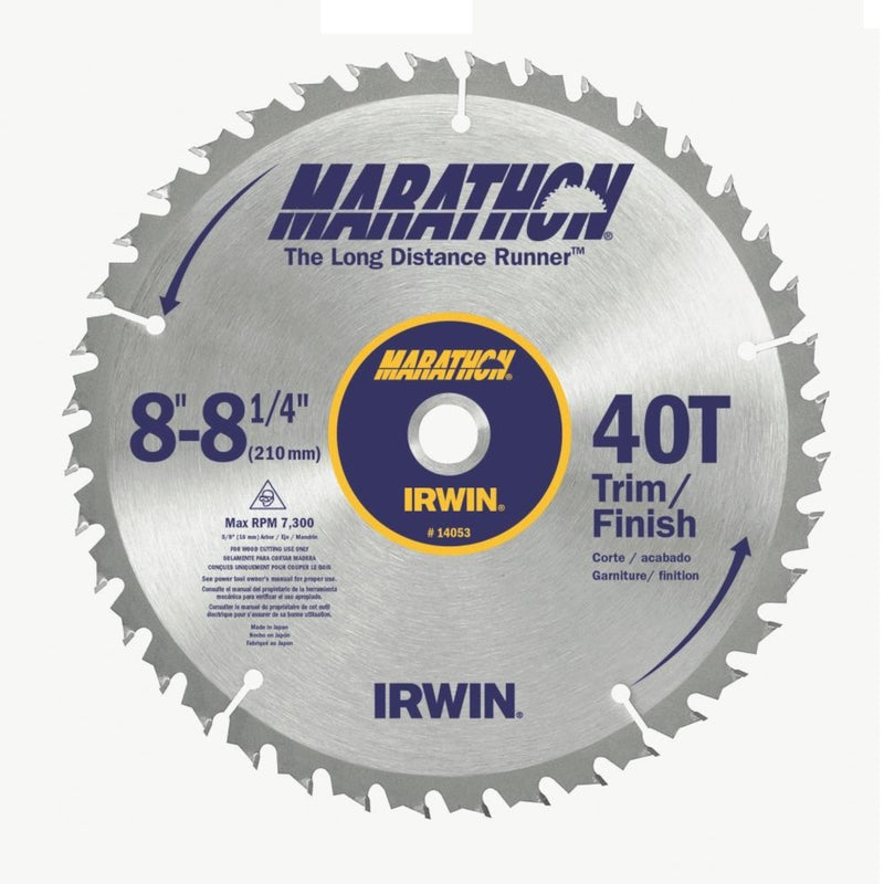 Irwin Marathon 8-1/4 in. D X 5/8 in. Carbide Miter and Table Saw Blade 40 teeth