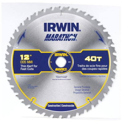 Irwin Marathon 12 in. D X 1 in. Carbide Miter and Table Saw Blade 40 teeth