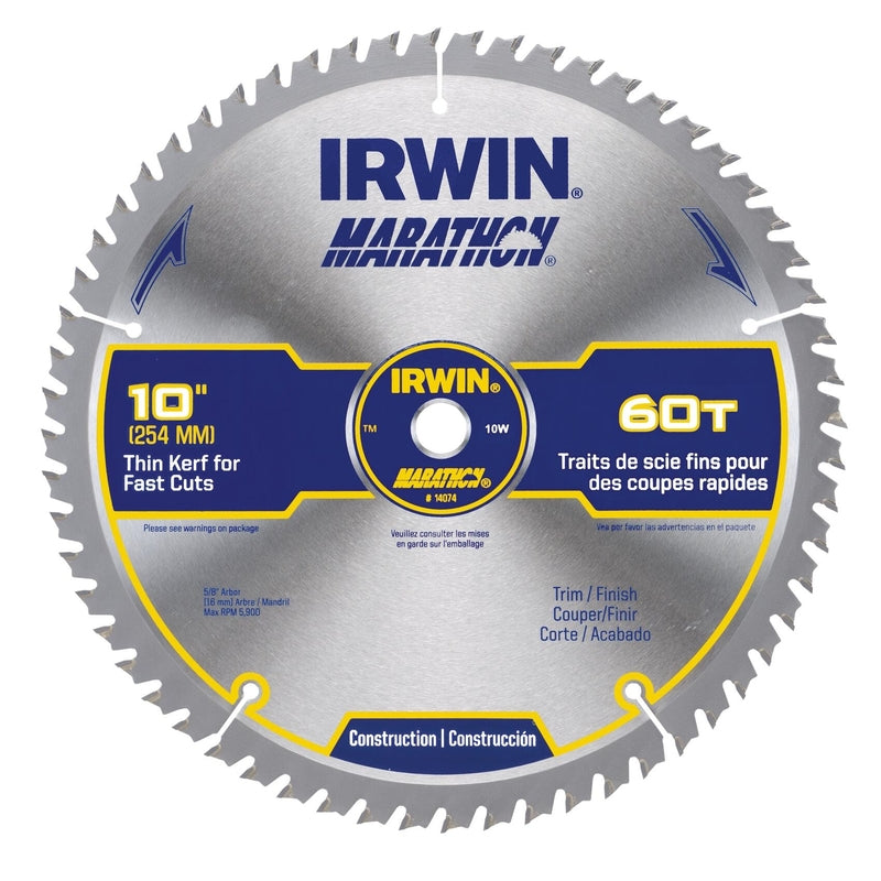 Irwin Marathon 10 in. D X 5/8 in. Carbide Miter and Table Saw Blade 60 teeth