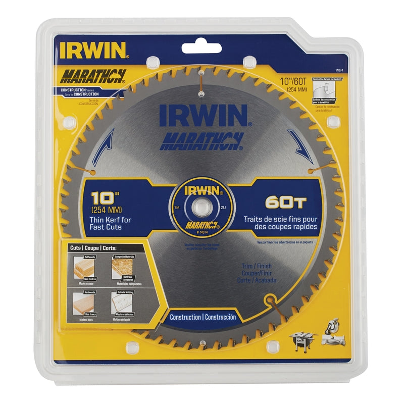 Irwin Marathon 10 in. D X 5/8 in. Carbide Miter and Table Saw Blade 60 teeth