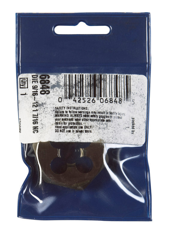 Irwin Hanson High Carbon Steel SAE Hexagon Die 9/16 in.