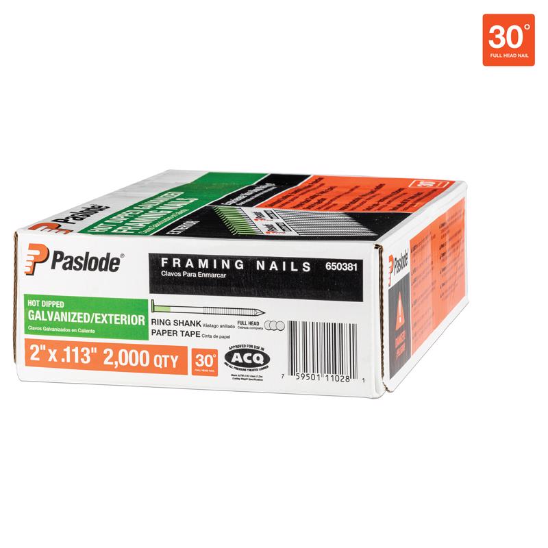 Paslode RounDrive 2 in. L X 16 Ga. Angled Strip Hot-Dip Galvanized Framing Nails 30 deg 2000 pk