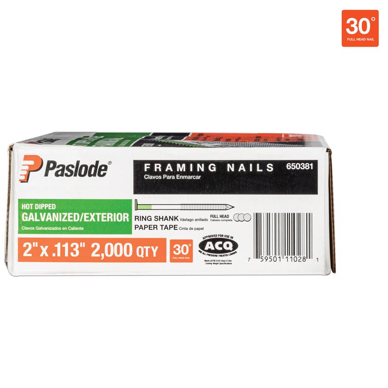 Paslode RounDrive 2 in. L X 16 Ga. Angled Strip Hot-Dip Galvanized Framing Nails 30 deg 2000 pk
