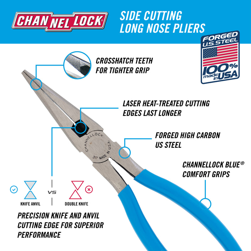 Channellock 8 in. Steel Long Nose Pliers
