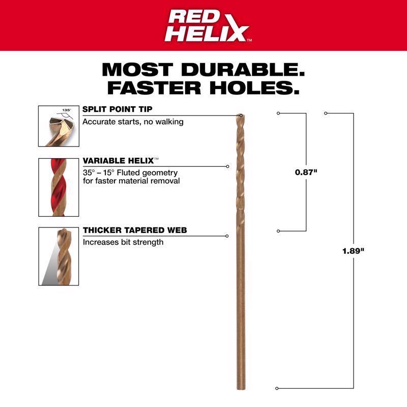Milwaukee Red Helix 1/16 in. X 2 in. L Steel Thunderbolt Drill Bit Round Shank