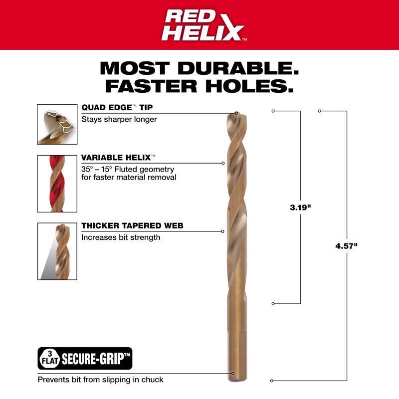 Milwaukee RED HELIX 11/32 in. X 4-7/8 in. L Cobalt Steel THUNDERBOLT Drill Bit 3-Flat Shank