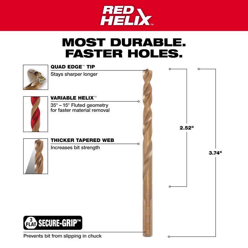 Milwaukee Red Helix 7/32 in. X 3-7/8 in. L Steel Thunderbolt Drill Bit 3-Flat Shank