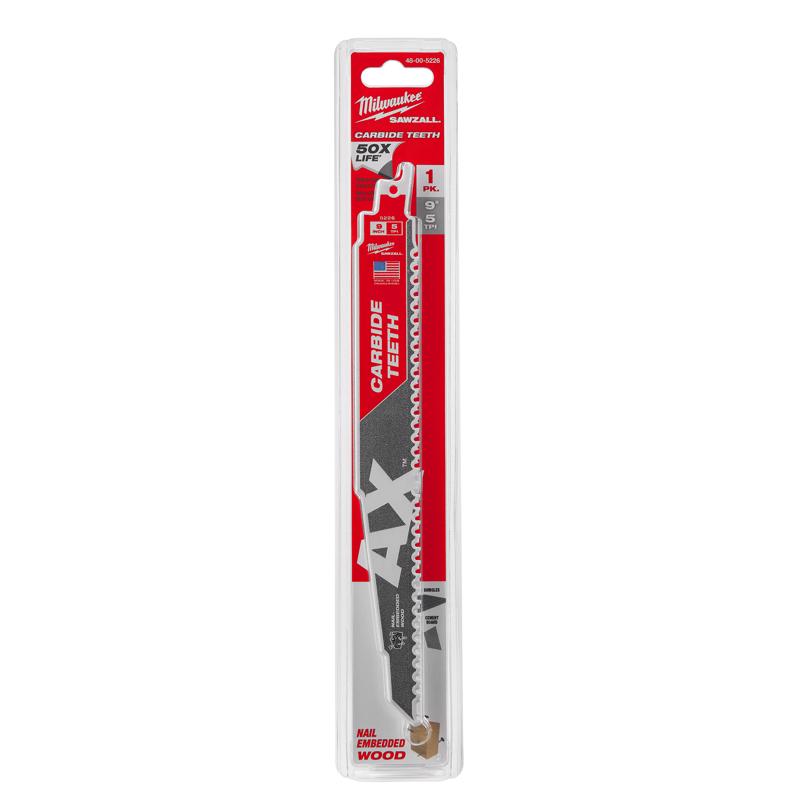 Milwaukee AX 9 in. Carbide Demolition Reciprocating Saw Blade 5 TPI