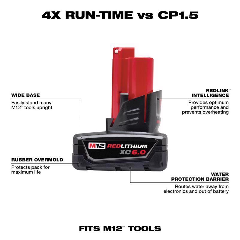 Milwaukee M12 RedLithium XC 6 Ah Lithium-Ion Battery Pack