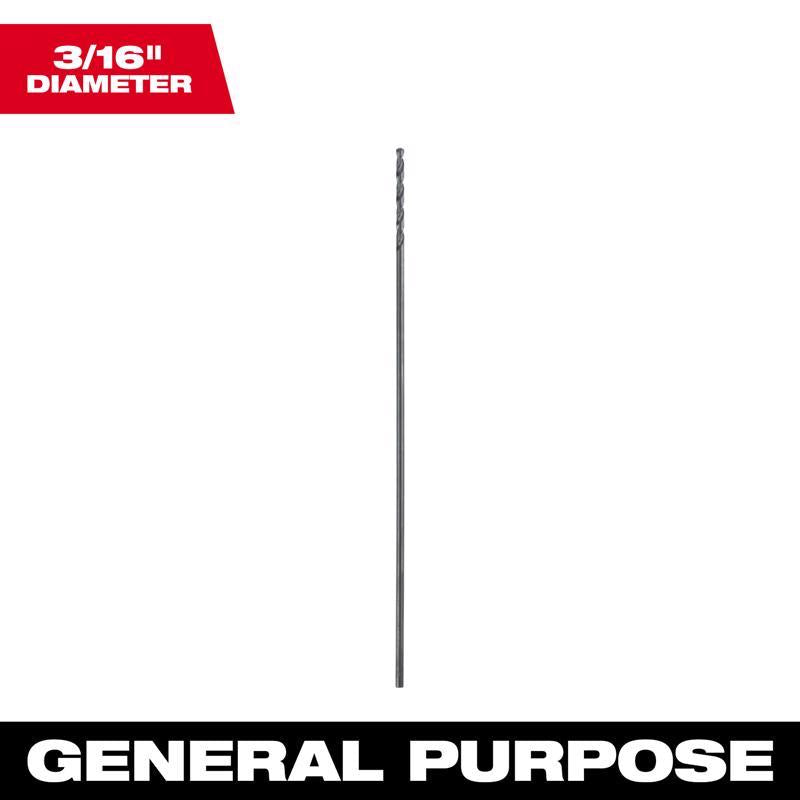 Milwaukee 3/16 in. X 12 in. L Aircraft Length Drill Bit 3-Flat Shank