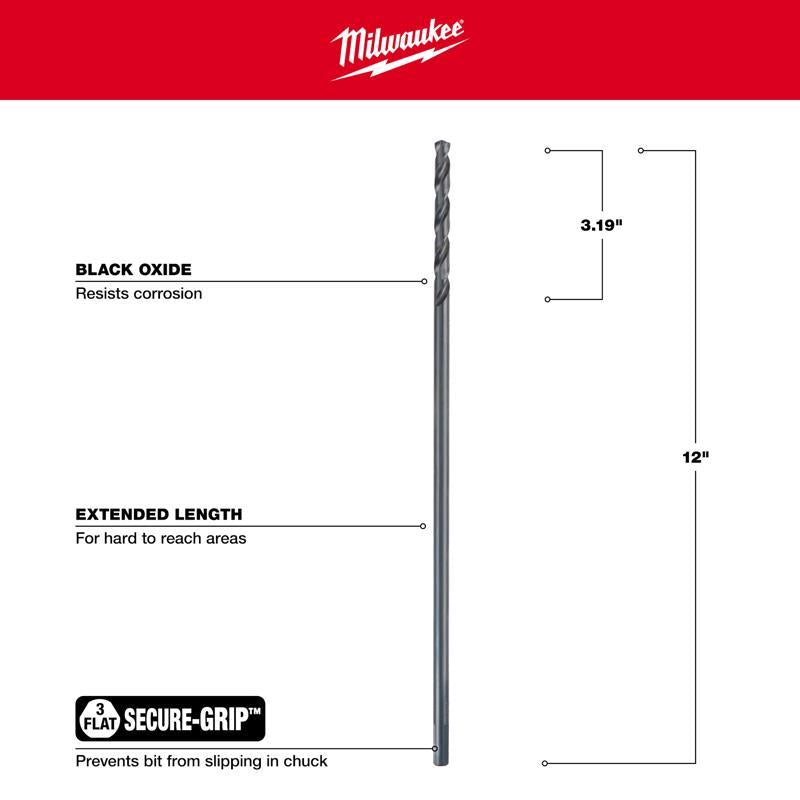 Milwaukee 5/16 in. X 12 in. L Aircraft Length Drill Bit 3-Flat Shank