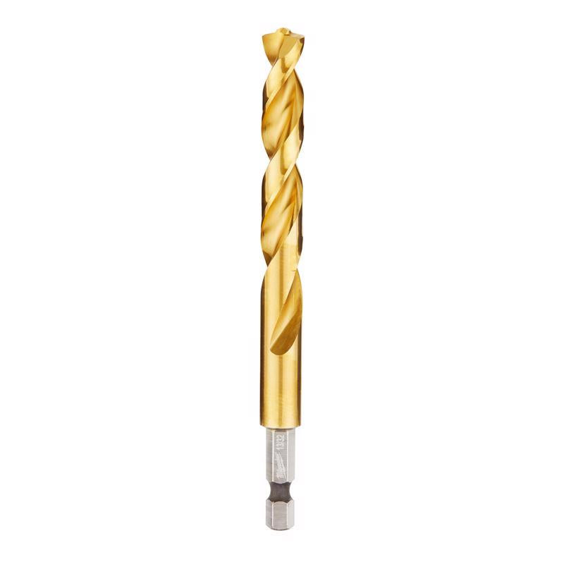 Milwaukee Shockwave 13/32 in. X 4.8 in. L Titanium Red Helix Drill Bit Hex Shank