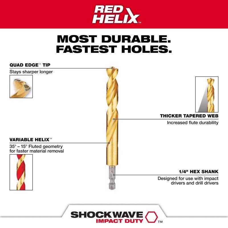 Milwaukee Shockwave 5/16 in. X 4.37 in. L Titanium Red Helix Drill Bit Hex Shank