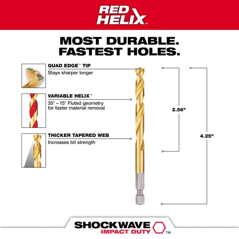 Milwaukee Shockwave 9/32 in. X 4-1/4 in. L Titanium Red Helix Drill Bit Hex Shank