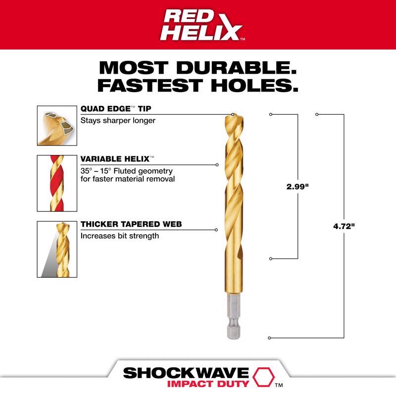Milwaukee Shockwave 25/64 in. X 4-11/16 in. L Titanium Red Helix Drill Bit Hex Shank