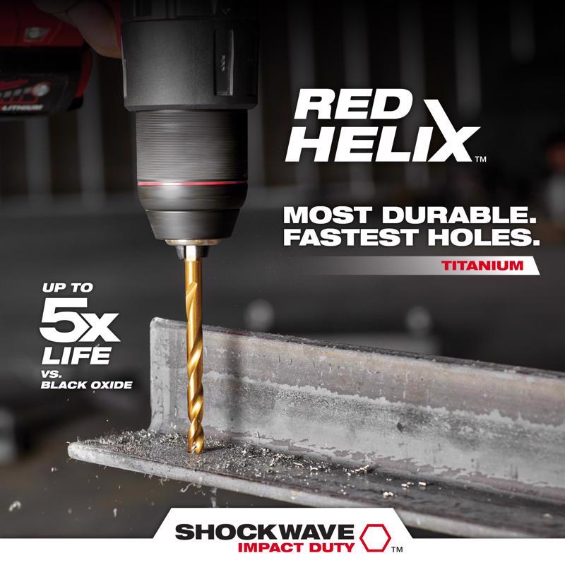 Milwaukee Shockwave 25/64 in. X 4-11/16 in. L Titanium Red Helix Drill Bit Hex Shank