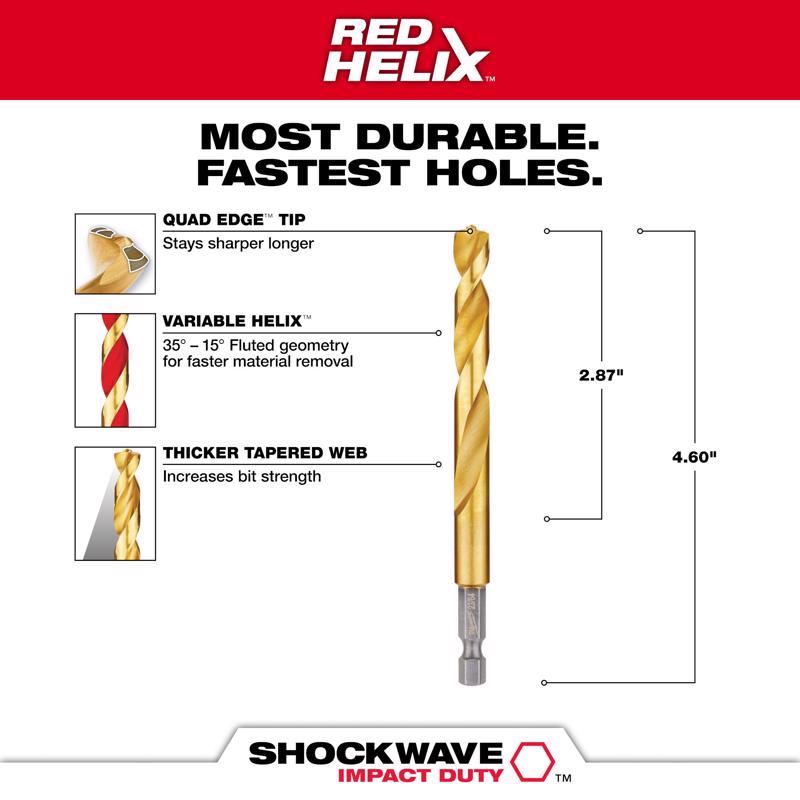 Milwaukee Shockwave 23/64 in. X 4.61 in. L Titanium Red Helix Drill Bit Hex Shank