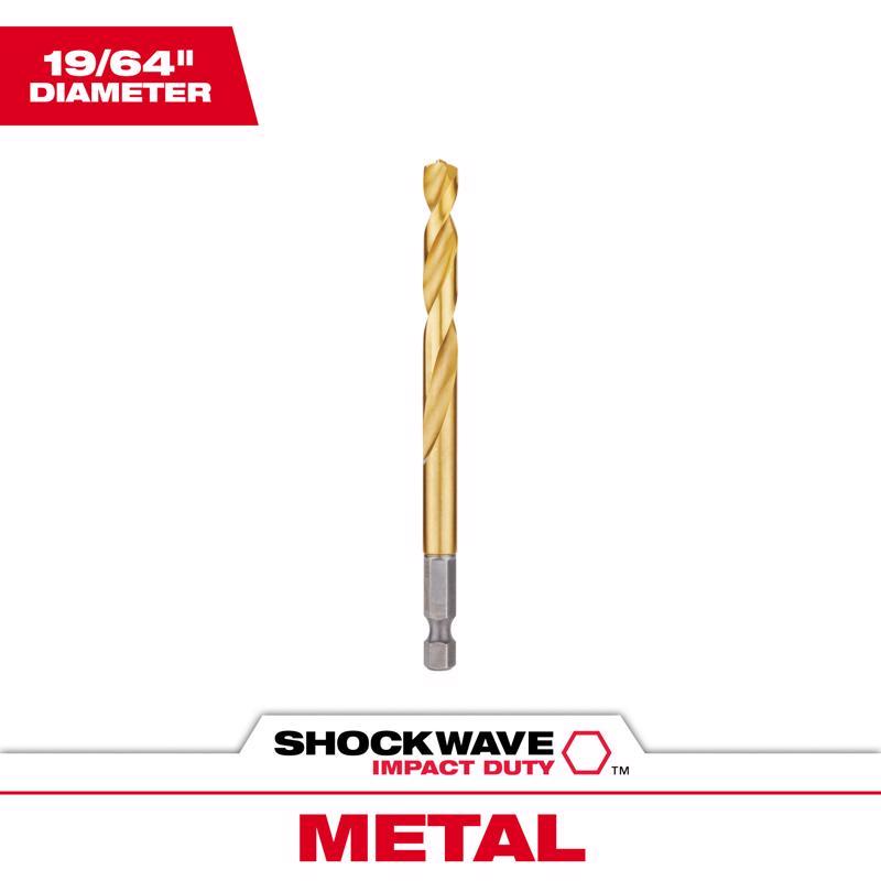Milwaukee Shockwave 19/64 in. X 4.37 in. L Titanium Red Helix Drill Bit Hex Shank