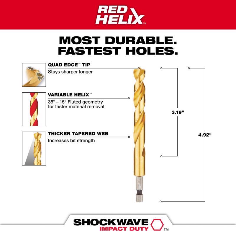 Milwaukee Shockwave 7/16 in. X 4.92 in. L Titanium Red Helix Drill Bit Hex Shank
