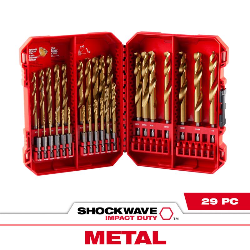 Milwaukee Shockwave Titanium Red Helix Drill Bit Set Hex Shank 29 pc