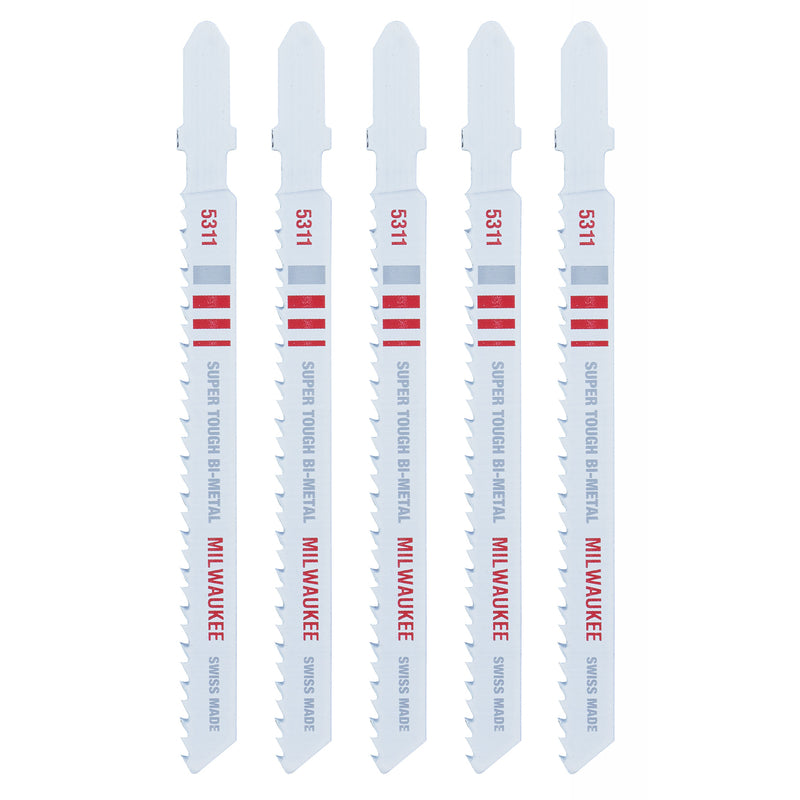 Milwaukee 4 in. Bi-Metal T-Shank Wood cutting Jig Saw Blade 10 TPI 5 pk