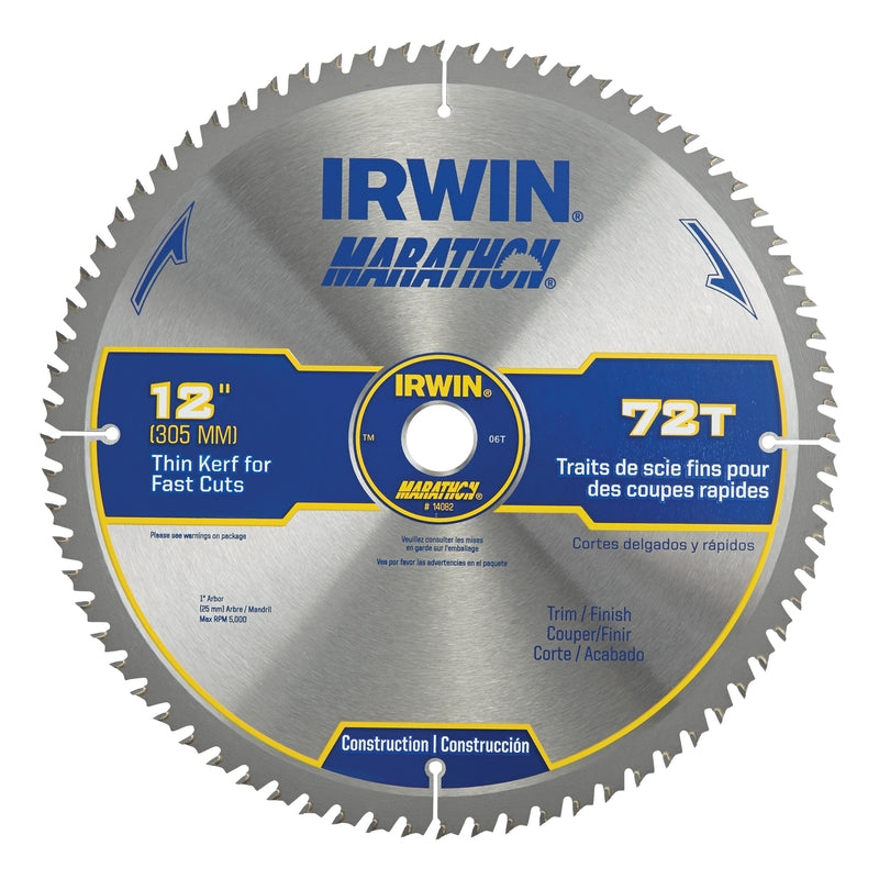 Irwin Marathon 12 in. D X 1 in. Carbide Miter and Table Saw Blade 72 teeth
