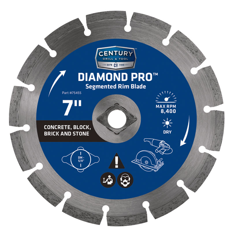 Century Drill & Tool Diamond Pro 7 in. D X 5/8 in. Steel Segmented Rim Diamond Saw Blade