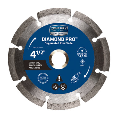 Century Drill & Tool 4-1/2 in. D X 5/8 and 7/8 in. Diamond Segmented Rim Blade