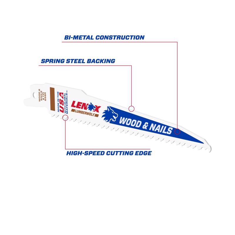 LENOX LUMBERWOLF 6 in. Bi-Metal Reciprocating Saw Blade 6 TPI 5 pk