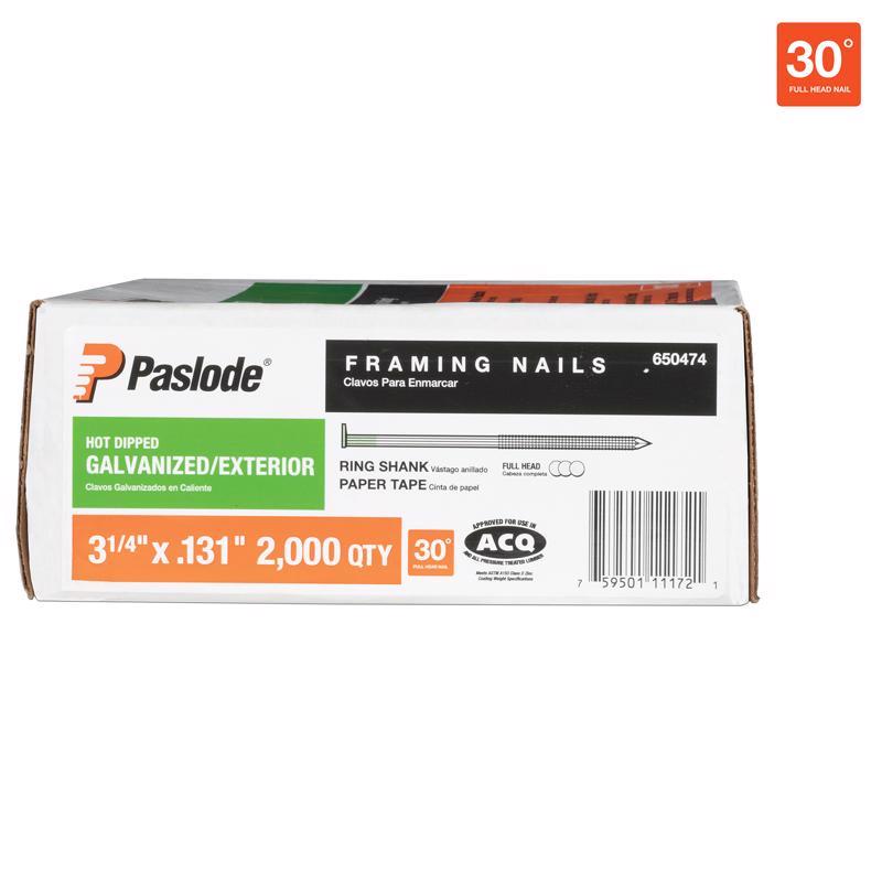Paslode RounDrive 3-1/4 in. L Angled Strip Hot-Dip Galvanized Framing Nails 30 deg 2,000 pk