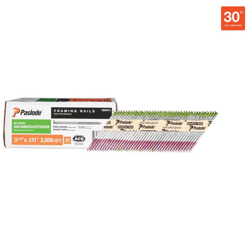 Paslode RounDrive 3-1/4 in. L Angled Strip Hot-Dip Galvanized Framing Nails 30 deg 2,000 pk