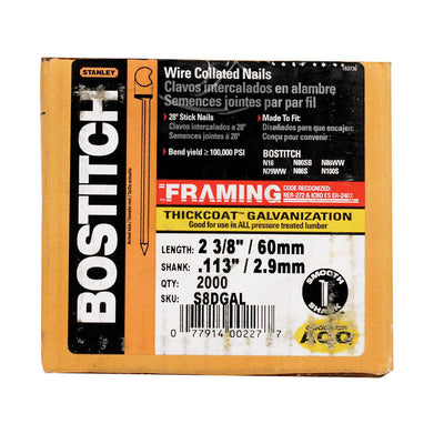 Bostitch 2-3/8 in. L Angled Strip Galvanized Nails 28 deg 2000 pk