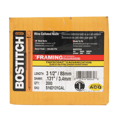 Bostitch 3-1/2 in. L Angled Strip Galvanized Stick Nails 28 deg 2000 pk