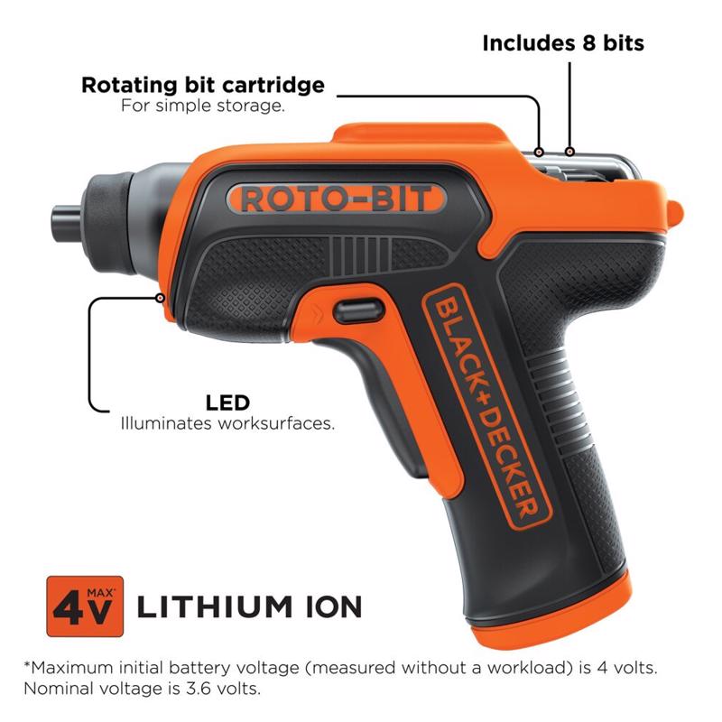 Black+Decker 4V Roto-Bit Cordless Rechargeable Screwdriver Kit (Battery & Charger)