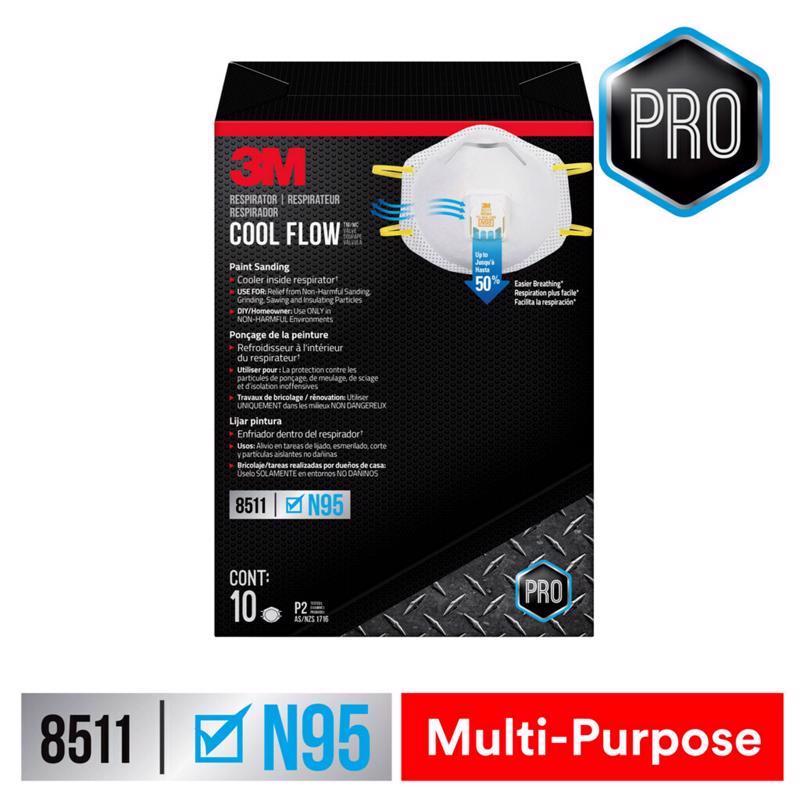 3M N95 Sanding and Fiberglass Cup Disposable Respirator Pro-Series Valved White 10 pc