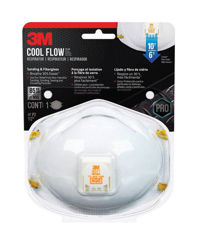 3M Cool Flow N95 Sanding and Fiberglass Cup Disposable Respirator Pro-Series Valved White