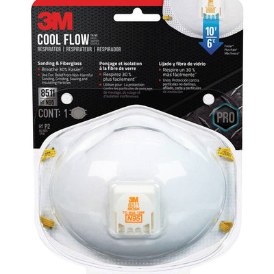 3M Cool Flow N95 Sanding and Fiberglass Cup Disposable Respirator Pro-Series Valved White