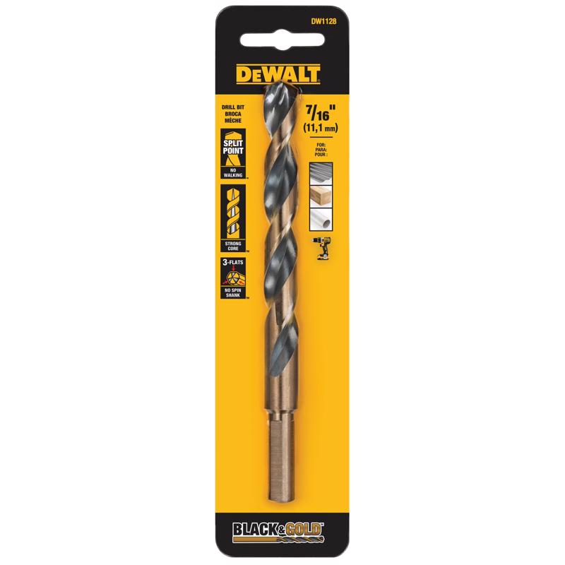DeWalt Black & Gold 7/16 in. X 5.59 in. L High Speed Steel Split Point Drill Bit 3-Flat Shank