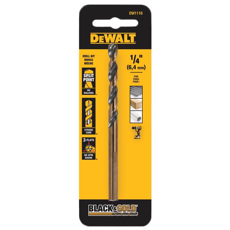 DeWalt Black & Gold 1/4 in. X 4 in. L High Speed Steel Split Point Drill Bit Round Shank
