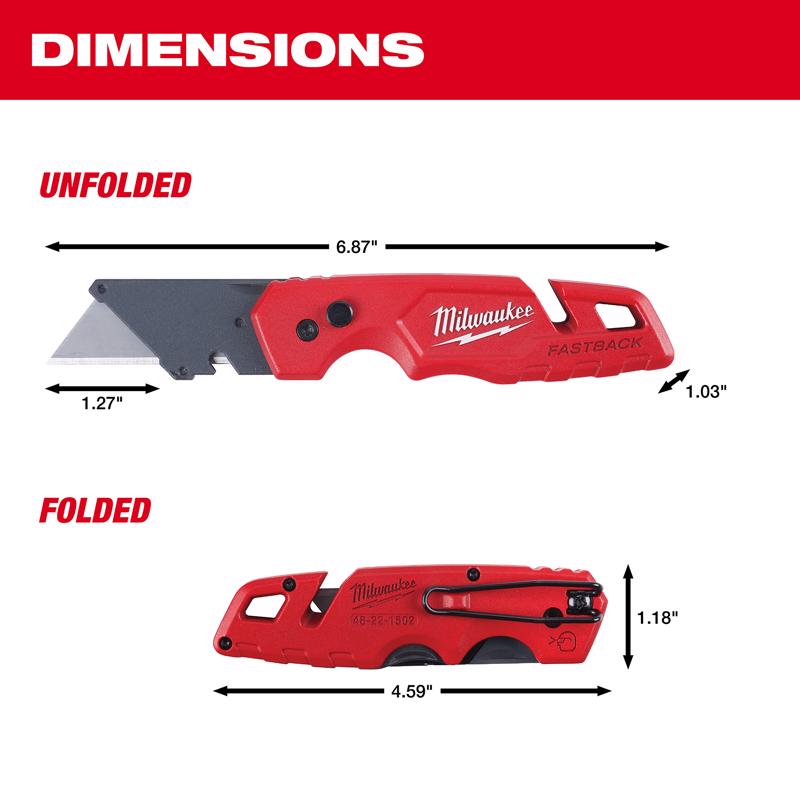 Milwaukee Fastback 6-3/4 in. Press and Flip Folding Utility Knife Red