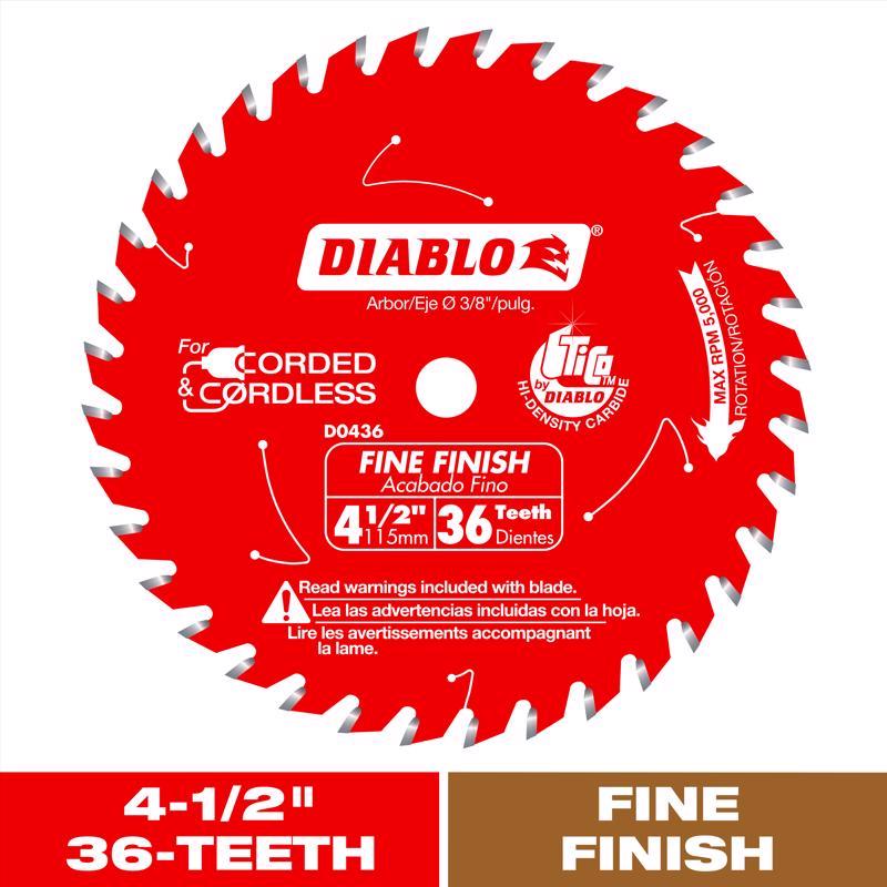Diablo 4-1/2 in. D X 3/8 in. Fine Finish TiCo Hi-Density Carbide Circular Saw Blade 36 teeth
