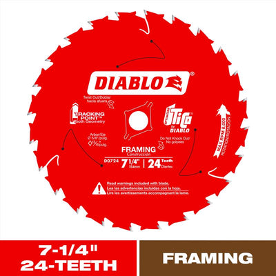 Diablo Tracking Point 7-1/4 in. D X 5/8 in. TiCo Hi-Density Carbide Saw Blade 24 teeth