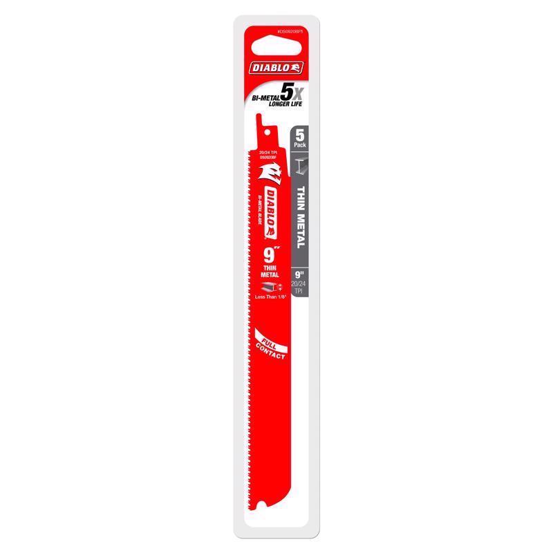 Diablo Steel Demon 9 in. Bi-Metal Dual Tooth Reciprocating Saw Blade 20/24 TPI 5 pk