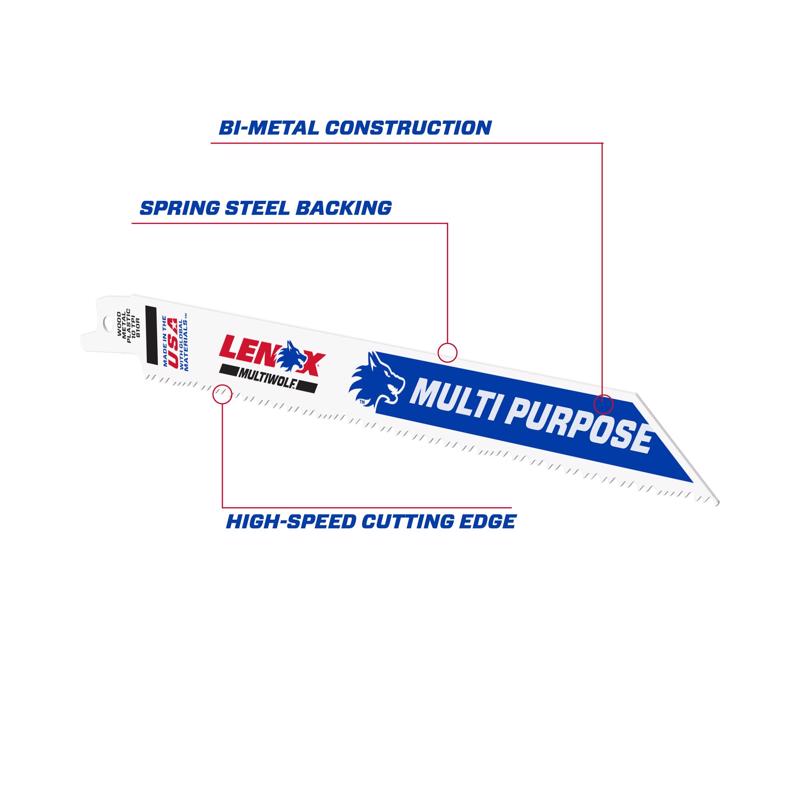 Lenox MULTIWOLF 8 in. Bi-Metal WAVE EDGE Reciprocating Saw Blade 10 TPI